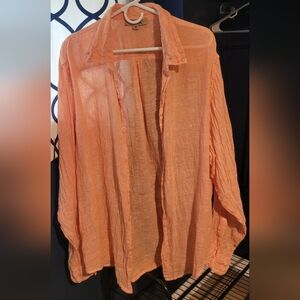 Flax Oversized Long Sleeve Button Up Coverup Top